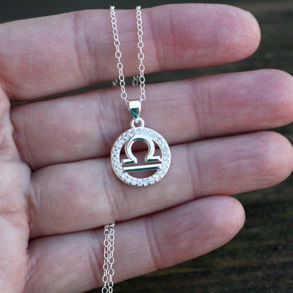 Libra Pendant Sterling Silver 925 , 14k White Gold Plated , October Zodiac - Picture 6 of 8